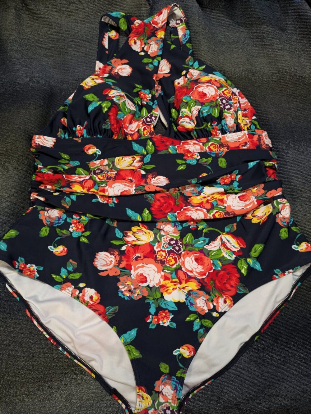 Floral Swimsuit Cross Neck Plus Sized (3X)